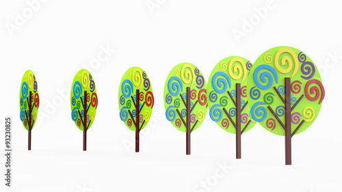 bunch of tree with multicoloured swirls designs