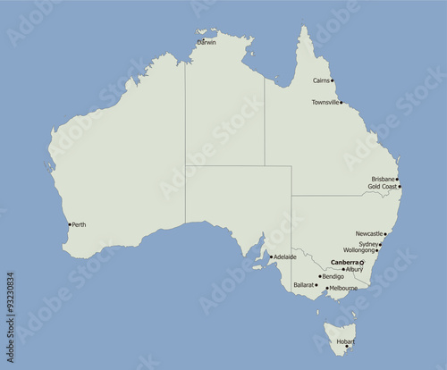 Highly detailed political Australia map, Main Cities 