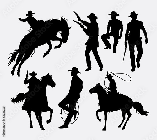 Cowboy activity silhouettes. Good use for symbol, logo, web icon, mascot, or any design you want. Easy to use.