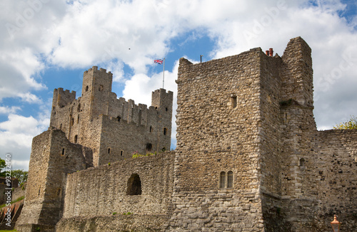 ROCHESTER, UK - MAY 16, 2015: Rochester Castle 12th-century. Inside view of castle's ruined palace walls and fortifications