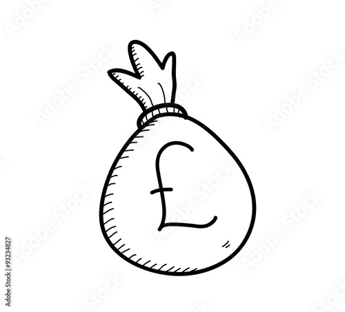 Money Bag Doodle (Pound Sterling), a hand drawn vector doodle illustration of Pound Sterling money bag (editable).