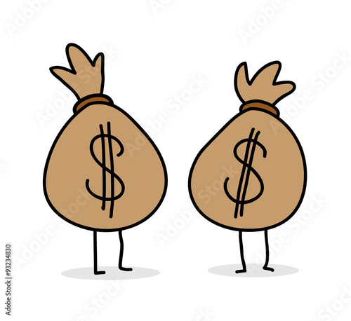 Money Bags (Dollar), a hand drawn vector illustration of dollar money bags cartoon (editable).