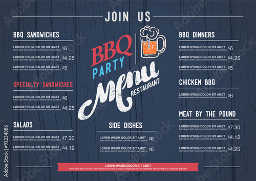 BBQ  menu restaurant template and wood texture background..