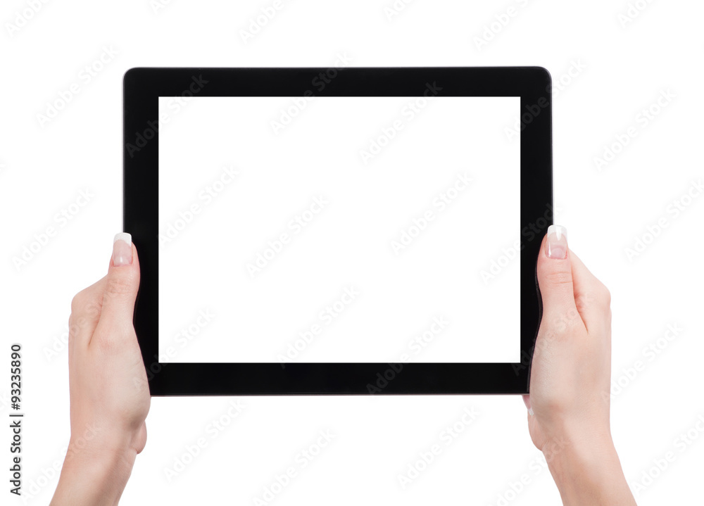 hands holding the tablet computer hands holding the tablet computer
