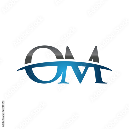 OM initial company swoosh logo blue