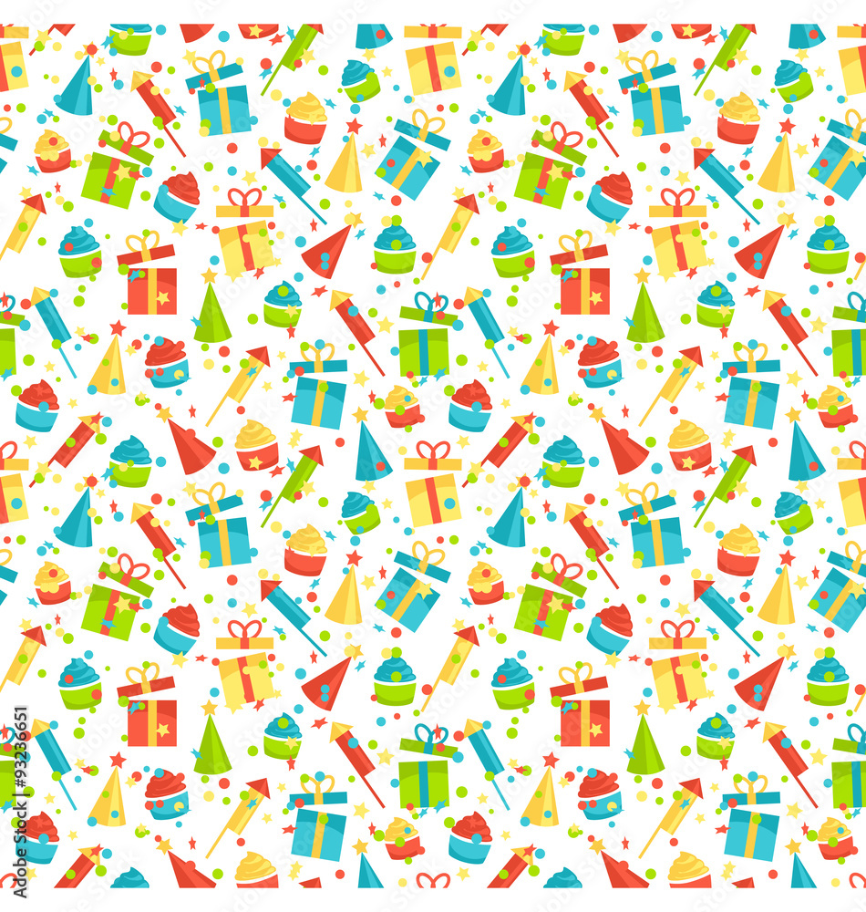Seamless bright fun celebration festive pattern isolated on whit Seamless bright fun celebration festive pattern isolated on whit