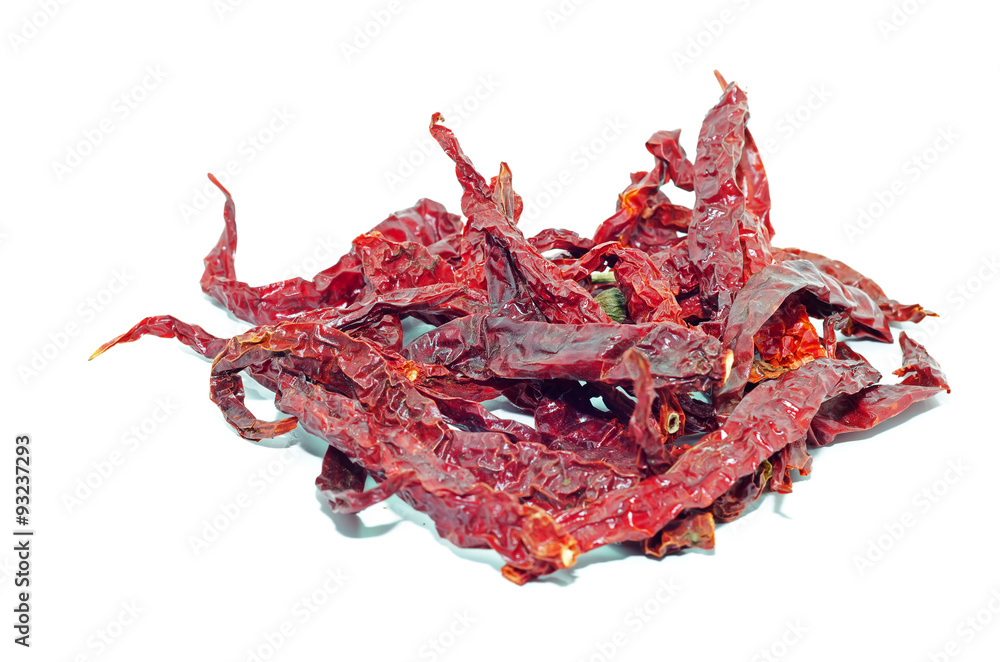 Fototapeta premium Red dry chilli peppers on white background