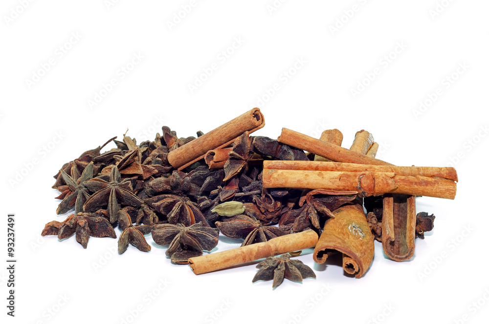 Various spices on a white background Various spices on a white background