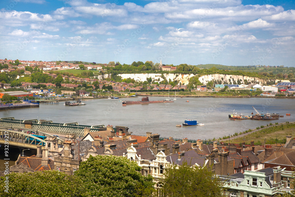 ROCHESTER, UK - MAY 16, 2015: Landscape around of Rochester city  include beautiful bend of river Kent 