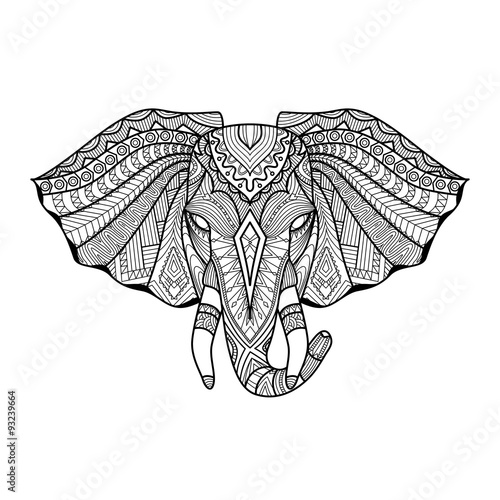 Drawing unique ethnic elephant head for print, pattern,logo,icon,shirt design,coloring page.
