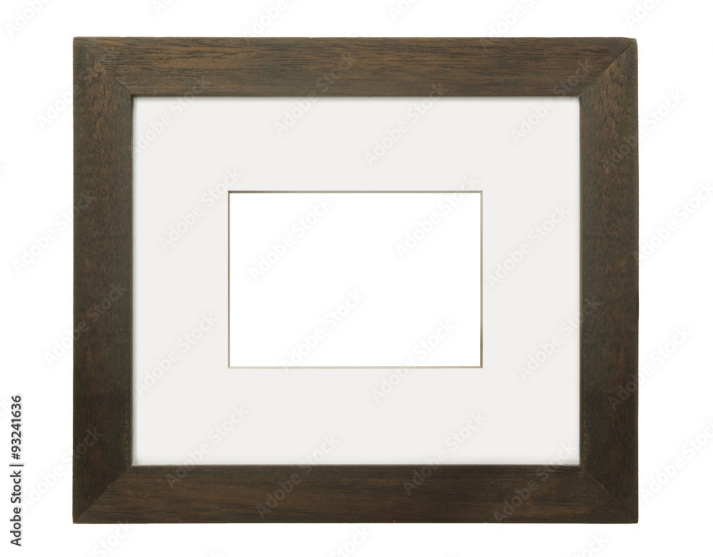 Fototapeta premium Grunge wood photo frame with paper art on white background