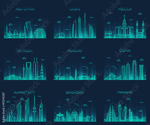 Arabian peninsula skylines line art style vector