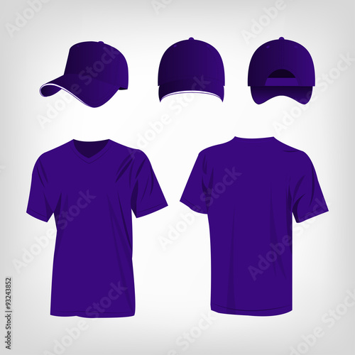 Sportswear violet t-shirt and violet baseball cap vector set