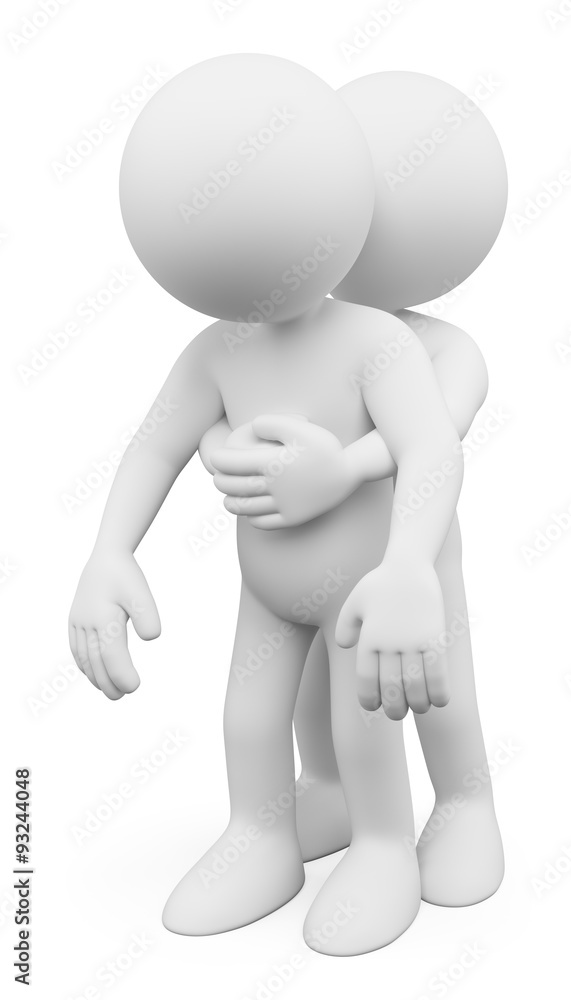 3D white people. Man performing the Heimlich maneuver 3D white people. Man performing the Heimlich maneuver