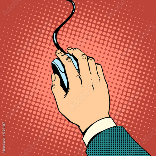 Hand on computer mouse
