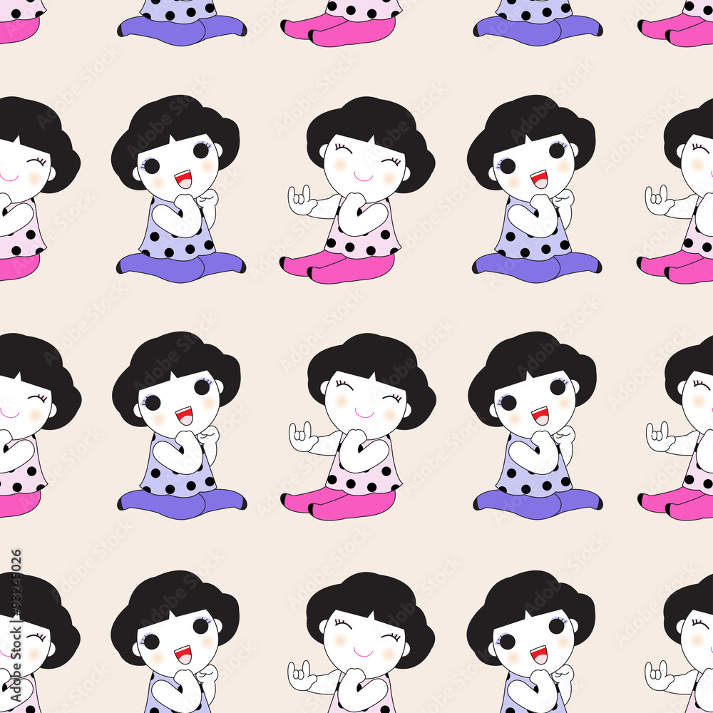 Cute Cheerful Girl Seamless Pattern Character illustration