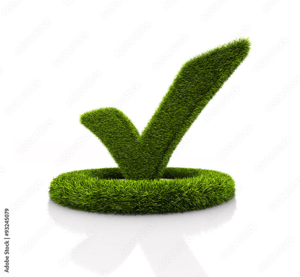 Green grassed check mark symbol in the circle on white background Green grassed check mark symbol in the circle on white background