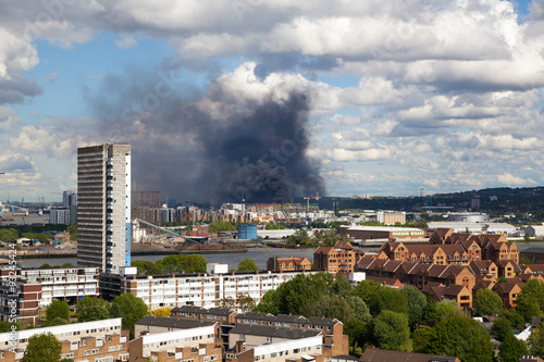 London, UK - May 18, 2015: Fire in East of London, ware house was burned