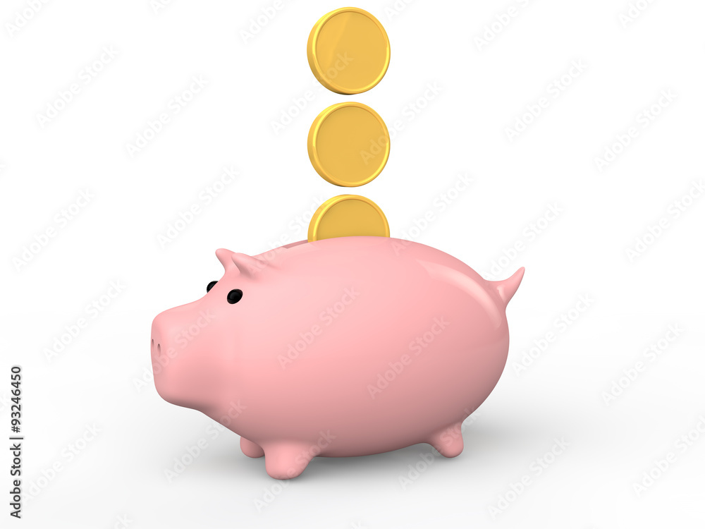 Obraz premium 3d pink piggy bank with coins