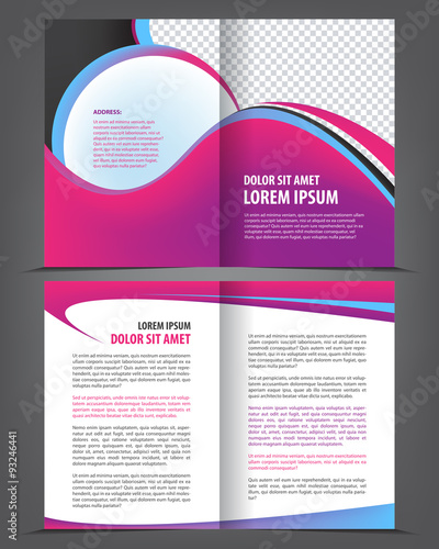 Vector empty bifold brochure print template design with violet pink elements