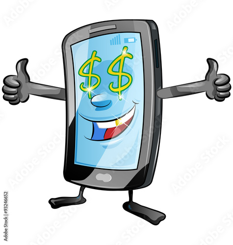 fun mobile cartoon with dollar symbol
