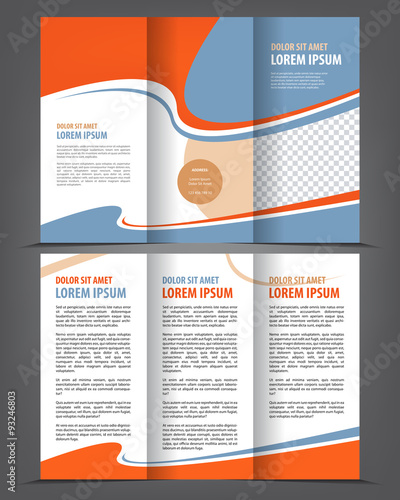 Vector empty tri-fold brochure print template design, trifold bright booklet or flyer