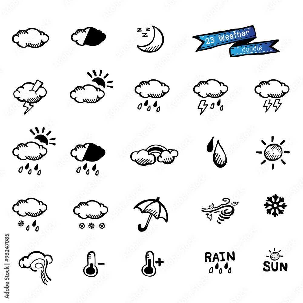 weather icons vector, doodle