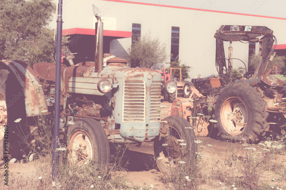 vintage photo of rusty tractor