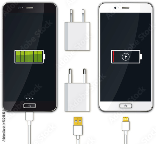 Smartphone, usb cable and charger - Illustration
Realistic modern mobile phone with charger. Isolated on white. Shadow, screen, buttons, text etc. are on the own layers, easy to work with.
