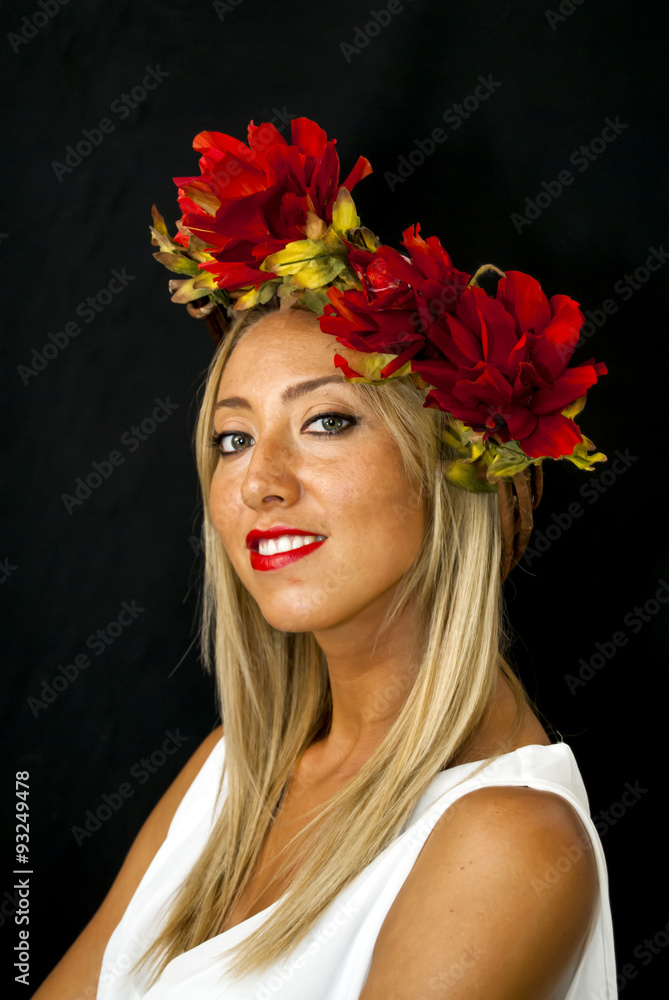 Beautiful Woman With a white robe and wreath of flowers Beautiful Woman With a white robe and wreath of flowers