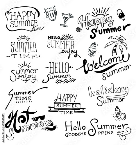 Doodles Hand Drawn vector. Doodle Summer Vector. Summer Typographic Design Set