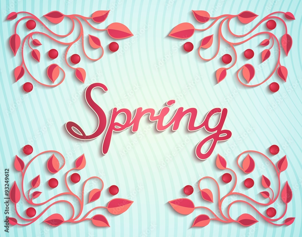 Bright spring design elements with floral pattern and calligraphic inscription. Vector eps 10