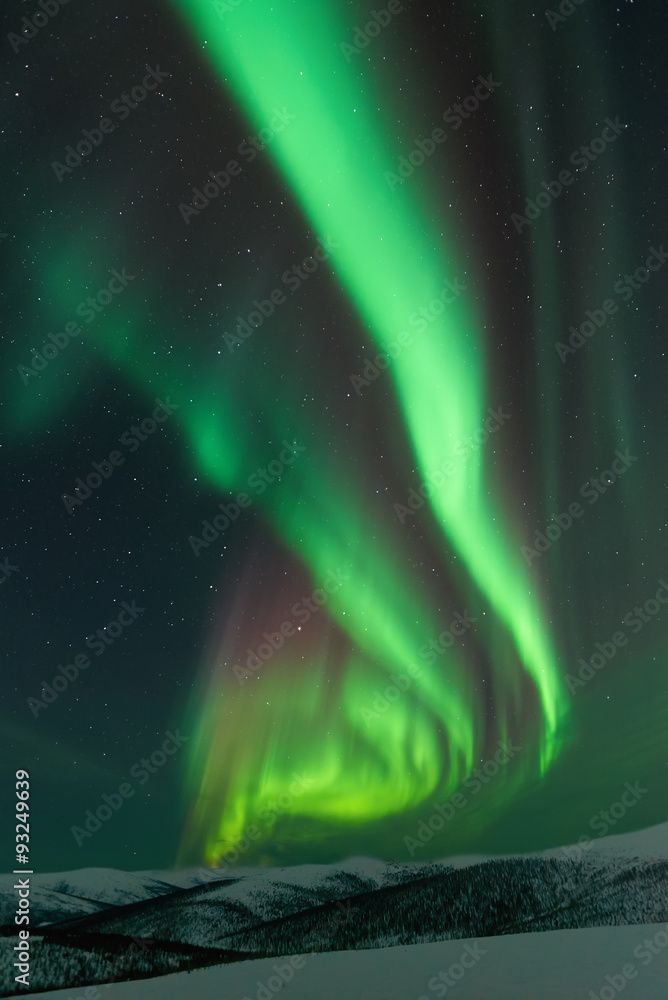 Aurora Borealis rising from the mountains