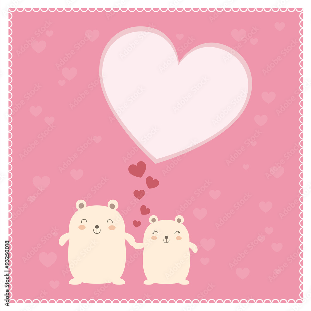 Cute Bears and big heart, vector illustration