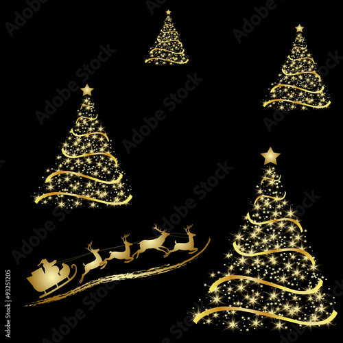 Abstract golden christmas tree on black background. 
