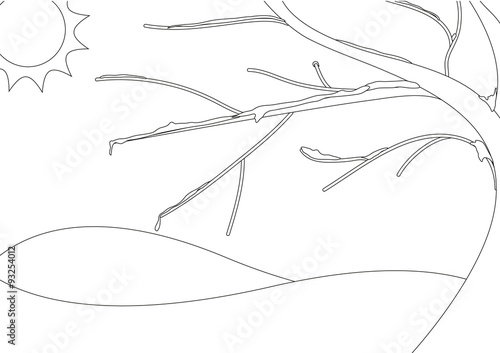 Coloring book - Tree with snow during sunny day