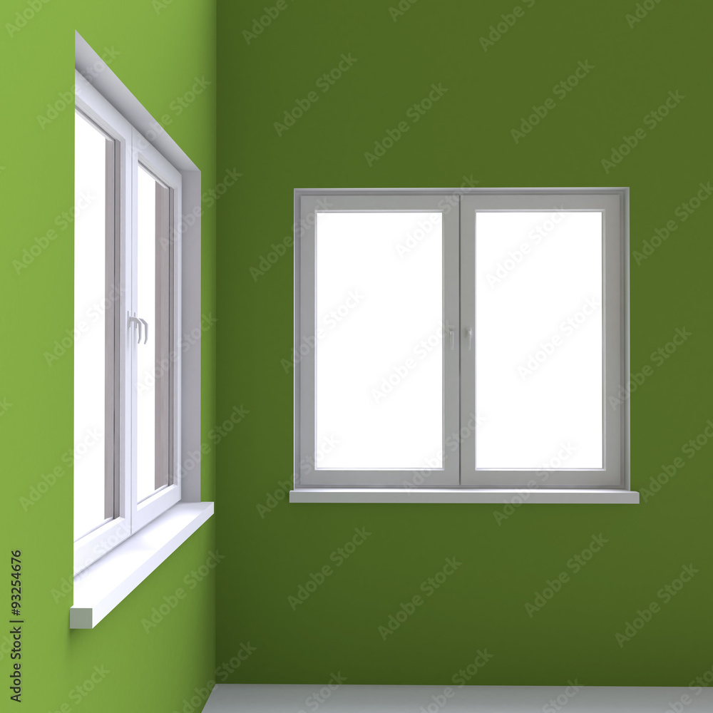 Two white window in the corner of the room. Two white window in the corner of the room.