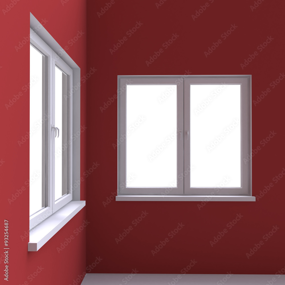 Two white window in the corner of the room. Two white window in the corner of the room.