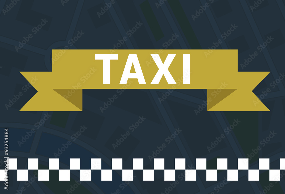 Taxi symbol with ribbon and white square stripes Taxi symbol with ribbon and white square stripes
