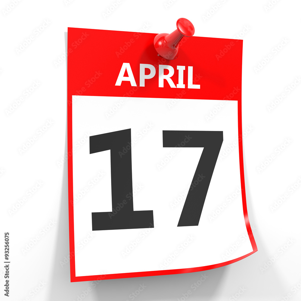 17 april calendar sheet with red pin. 17 april calendar sheet with red pin.