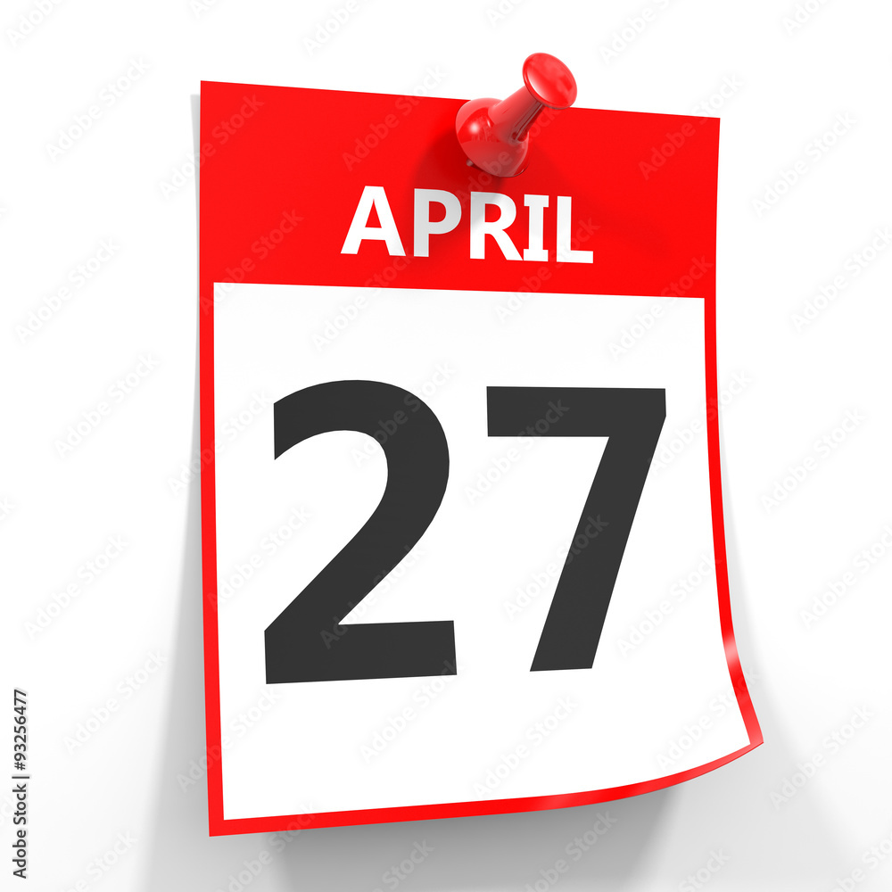 27 april calendar sheet with red pin. 27 april calendar sheet with red pin.