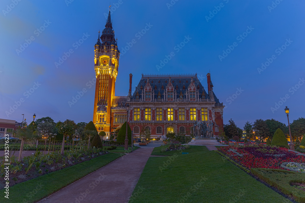 Obraz premium The city hall of Calais, France with the Belfort, a World Heritage Site
