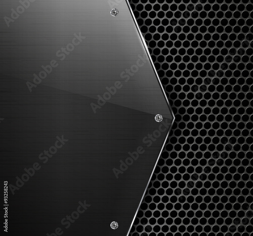 Technology vector metallic background with glass and metal grid for business presentation. Realistic polished metallic texture. Dark vector card