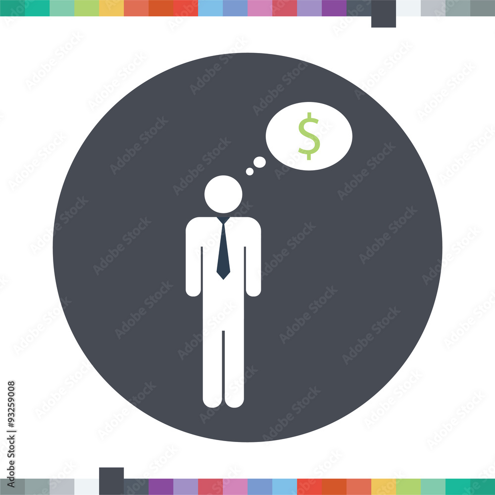 Business man thinking about money. Vector icon. Business man thinking about money. Vector icon.