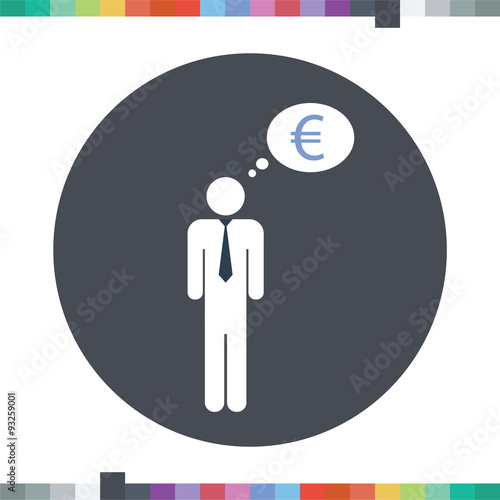 Business man thinking about money. Vector icon.