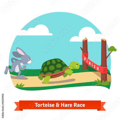 The Tortoise and the Hare racing together to win