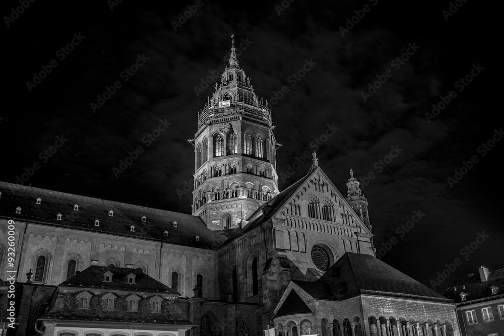 Dom zu Mainz bei Nacht (schwarzweiß)
