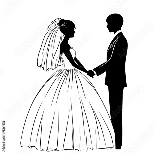 silhouettes of the bride and groom in classical dress