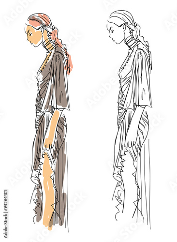 Sketch Fashion - a Woman With Gray Dress