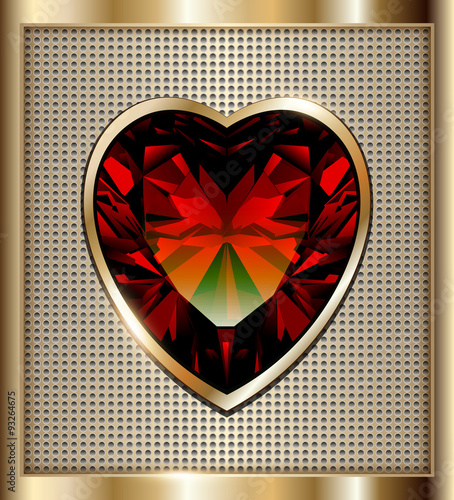 Gold background with ruby red heart.